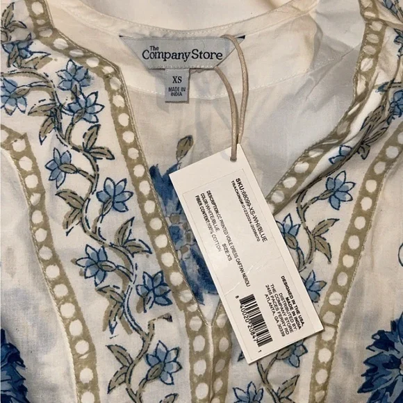 NWT The Company Store Voile Printed Blue & White Caftan Dress XS‎ - Picture 5 of 12